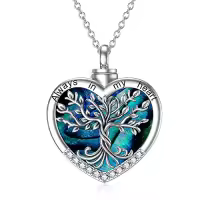 TOUPOP Sterling Silver Tree Of Life Urn Necklace For Ashes Memorial Keepsake-color_name:A-Heart Tree of Life-Abalone Shell