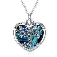wholesale TOUPOP Tree Of Life Urn Necklaces For Ashes 925 Sterling Silver Heart Cremation Jewelry Memorial Keepsake Jewelry With Funnel Filler For Women Men -color_name:A-Heart Tree of Life-Abalone Shell