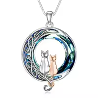 TOUPOP Sterling Silver Blue Crystal Cats On The Moon Pendant Necklace-color_name:2 Cats(Silver and Rose Gold)-Blue Crystal-02-A