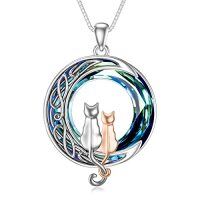 wholesale TOUPOP Christmas Cat Gifts For Cat Lovers One Two Three Four Cats Necklace Sterling Silver Cats On The Moon Pendant Necklace With Blue Circle Crystal Birthday Christmas Celtic Jewelry Gifts For Women -color_name:2 Cats(Silver and Rose Gold)-Blue Crystal-02-A