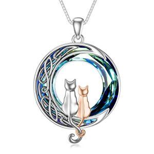 2 Cats(Silver and Rose Gold)-Blue Crystal-02-A