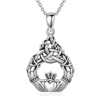 TOUPOP Sterling Silver Tree Of Life Claddagh Pendant & Ash Urn Necklace-style_name:Black-Celtic Claddagh Tree of Life