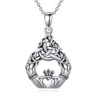 wholesale Celtic Tree Of Life Necklace 925 Sterling Silver Claddagh Tree Of Life Pendant Necklace, Celtic Tree Of Life Urn Necklaces For Ashes Jewelry For Women Men Christmas Anniversary Birthday Mothers Day, 18+2 Inch -style_name:Black-Celtic Claddagh Tree of Life