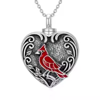 TOUPOP 925 Sterling Silver Heart Urn Necklace For Ashes Memorial Keepsake-style_name:A-Cardinal-Silver