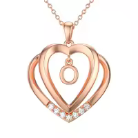 TOUPOP 925 Sterling Silver Moissanite Heart Letter Pendant Necklace-style_name:Rose Gold - O Initial