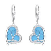 wholesale Turquoise Heart Earrings 925 Sterling Silver Sports Drop Dangle Earring Leverback Jewelry Christmas Gifts For Women Her -style_name:Hockey