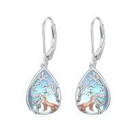 wholesale TOUPOP Lotus/wolf/sea Turtle Dangle Earrings For Women Sterling Silver Leverback Earrings Gifts For Women Birthday -style_name:1-Wolf