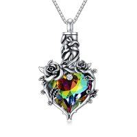 wholesale TOUPOP Rose Cremation Necklace Jewelry Urn Necklace For Ashes With Heart Crystal 925 Sterling Silver Cremation Necklace For Ashes Memorial Gift For Women Girls Keepsake -color_name:Vitrail Medium