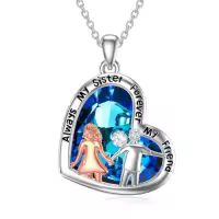 TOUPOP Sterling Silver Crystal Heart Sister Necklace, Forever My Friend Birthday Jewelry Gift-style_name:1-Gift For Sister