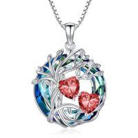 wholesale TOUPOP S925 Sterling Silver Family Celtic Tree Of Life Pendant Necklaces With 2 Heart Birthstone With Blue Austrian Crystal Jewelry Birthday Anniversary Christmas Gifts For Her Wife Girlfriend Mom (18k Real White Gold Filled) -color_name:01-01-Jan-Jan Birthstone