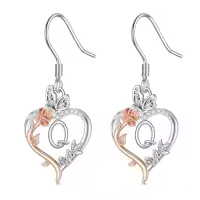 TOUPOP 925 Sterling Silver Rose Heart Butterfly Earrings Jewelry Gifts-style_name:Initial Q