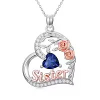 TOUPOP Sterling Silver Birthstone Heart Rose Necklace For Sister-style_name:09-September