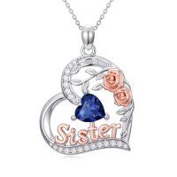 wholesale Sister Birthday Gifts For Sister 925 Sterling Silver Heart Rose Birthstone Necklace For Women Anniversary Christmas Jewelry Gift For Sis -style_name:09-September
