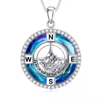 TOUPOP Sterling Silver Crystal Birthstone Compass I'd Be Lost Without You Pendant Necklace-color_name:F-Blue Circle Crystal-Compass and Mountains