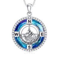 wholesale TOUPOP Birthstone Necklace Sterling Silver I'd Be Lost Without You Compass Pendant Necklaces With Crystal Women Birthday Anniversary Christmas Jewelry Gifts For Her Wife Grilfriend Mom Daughter -color_name:F-Blue Circle Crystal-Compass and Mountains