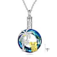 TOUPOP Sterling Silver Crystal Elephant Urn Necklace For Ashes-style_name:One Elephant-Palm Trees