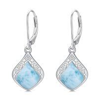 wholesale Filigree Teardrop Earrings 925 Sterling Silver Gemstone Leverback Earrings Jewelry Birthday Christmas Gifts For Women -color_name:B-Larimar