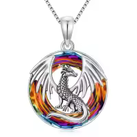 TOUPOP Sterling Silver Crystal Dragon Pendant Necklace Gift for Women-color_name:Volcanic Crystal