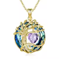 TOUPOP Sterling Silver Austrian Crystal Tree Of Life Birthstone Necklace-color_name:06-Jun-Alexandrite,style_name:18K Gold-Blue Crystal