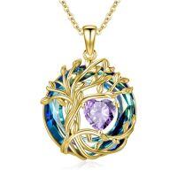 wholesale TOUPOP Tree Of Life Birthstone Necklace 925 Sterling Silver Pendant Austrian Crystal Jewelry Anniversary Birthday Christmas Gifts For Women Mom Her Wife -color_name:06-Jun-Alexandrite,style_name:1-White Gold-Blue Crystal