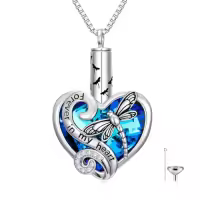 TOUPOP Sterling Silver Urn Necklace For Ashes With Filler Kit-style_name:Dragonfly Crystal Necklace