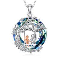 wholesale TOUPOP Christmas Gifts For Mom Mother And Daughter/son Necklace 925 Sterling Silver Family Tree Of Life Jewelry Birthday For Women Wife Grandma -style_name:Crystal-Mother 2 Child-Letter
