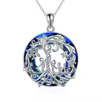 TOUPOP Sterling Silver Crystal Tree Of Life Necklace For Women-color_name:D-Mother and 4 Child-Blue Crystal