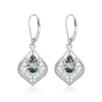 TOUPOP Sterling Silver Filigree Teardrop Drop Dangle Earrings-color_name:Moss Agate