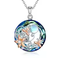 TOUPOP Sterling Silver Blue Crystal Sunflower Leaf Pendant Necklace-style_name:Flower