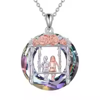 TOUPOP Sterling Silver Crystal Rose Flower Sisters Necklace-style_name:Two Sisters