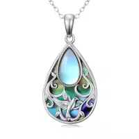 TOUPOP Sterling Silver Onyx Hummingbird Dragonfly Butterfly Snake Octopus Pendant Necklace-style_name:Moonstone-Hummingbird