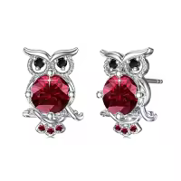 TOUPOP Sterling Silver Ruby Owl Stud Earrings For Women-color_name:01-January