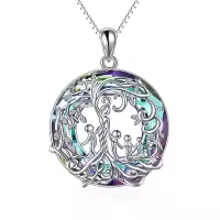 TOUPOP Sterling Silver Crystal Tree Of Life Necklace For Women-color_name:D-Mother and 4 Child-Purple Crystal