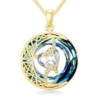 wholesale TOUPOP Birthstone Necklace 925 Sterling Silver Moon And Star Pendant With Blue Crystal Celtic Moon Jewelry Birthday Christmas Gifts For Women Mom Wife Her Daughter -color_name:B-04-April-Synthetic Diamond-Gold