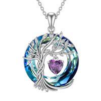 wholesale TOUPOP Tree Of Life Birthstone Necklaces For Women White Gold Plated 925 Sterling Silver Irish Celtic Tree Jewelry Austrian Crystal Necklace Birthday Anniversary Christmas Gifts For Women Her Wife -color_name:02-February-Amethyst