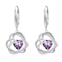 TOUPOP Sterling Silver Birthstone Double Heart Leverback Earrings-color_name:02-February-Amethyst