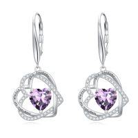 wholesale TOUPOP Heart Birthstone Earrings 925 Sterling Silver Double Heart Leverback Earrings Love You For Always And Forever Jewelry Anniversary Birthday Christmas Gifts For Women Wife Her -color_name:02-February-Amethyst