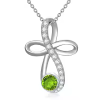 TOUPOP Sterling Silver Birthstone Infinity Cross Knot Necklace Pendant-color_name:08-Aug.-Peridot