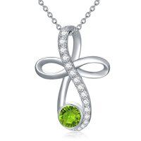 wholesale TOUPOP Infinity Cross Knot Necklace S925 Sterling Silver Birthstone Jewelry Pendant Necklaces Gifts For Women Mom Girls -color_name:08-Aug.-Peridot