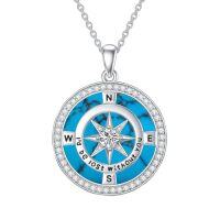 wholesale TOUPOP Birthstone Necklace Sterling Silver I'd Be Lost Without You Compass Pendant Necklaces With Crystal Women Birthday Anniversary Christmas Jewelry Gifts For Her Wife Grilfriend Mom Daughter -color_name:C-Round Gemstone-Turquoise
