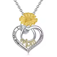 TOUPOP Sterling Silver Birth Flower Mom Necklace I Love You Mom Pendant-style_name:10-October-Marigold