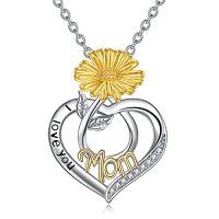 wholesale TOUPOP Christmas Gifts Birth Flower Mom Necklace Sterling Silver Mom Birthday Gifts I Love You Mom Pendant Necklace Fashion Jewelry -style_name:10-October-Marigold