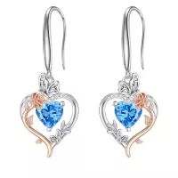 TOUPOP Sterling Silver Rose Quartz Butterfly Earrings Love Jewelry Gifts For Women-color_name:03-March-Aquamarine