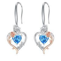 wholesale TOUPOP Rose Heart Birthstone Earrings 925 Sterling Silver Butterfly Earrings Love Jewelry Anniversary Birthday Christmas Gifts For Women Wife Her -color_name:03-March-Aquamarine