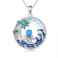 TOUPOP Sterling Silver Blue Crystal Ocean Jewelry Pendant Necklace-style_name:2-Seahorse