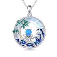 wholesale TOUPOP Ocean Jewelry Sterling Silver Blue Crystal Pendant Beach Wave Palm Tree Necklace For Women Anniversary Birthday Gifts For Her -style_name:2-Seahorse
