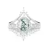 TOUPOP 10k Gold Moss Agate Moissanite Wedding Ring Set For Women-style_name:D Moss Agate Moissanite Ring