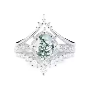 D Moss Agate Moissanite Ring