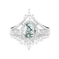 wholesale TOUPOP 3pcs Natural Moss Agate Moissanite Wedding Ring Set For Women Natural Moss Agate Ring Bridal Set 925 Sterling Silver 10k 14k 18k Solid Gold Engraved Egagement Anniversary Ring For Wife -style_name:D Moss Agate Moissanite Ring