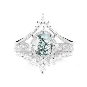 D Moss Agate Moissanite Ring